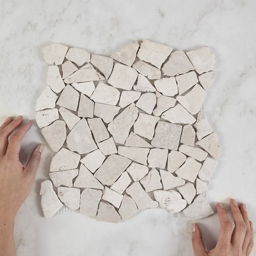 CoveTiles Rami Beige Crazypave Tumbled Marble Mosaic Tile | Temple